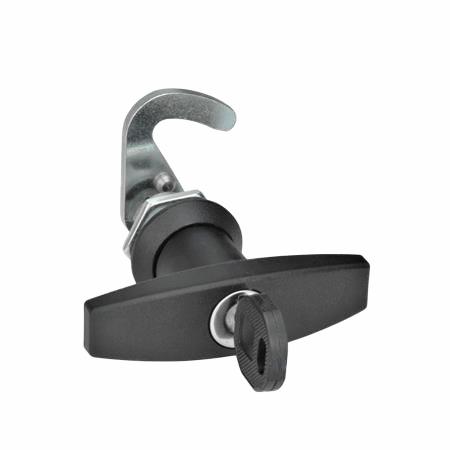 E+G lås, stål forzinket, vinge greb / uens nøgler, sort, u/beslag